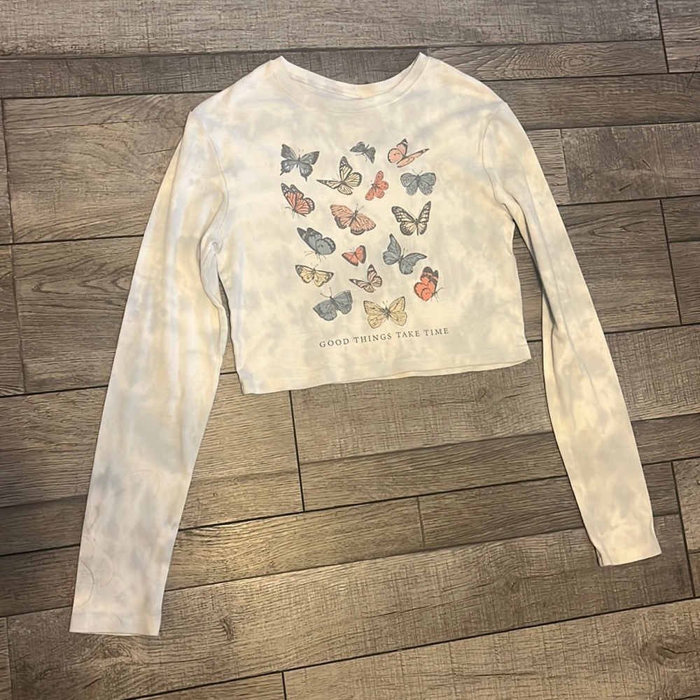 shein good things take time butterfly long sleeve crop top❤️‍🔥